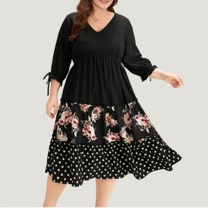 BloomChic Women's Floral Polkadot Ruffle V-Neck Midi Dress Size 10 Medium New